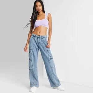 Wild Fable Women's High Rise Baggy Relaxed Cargo Jeans