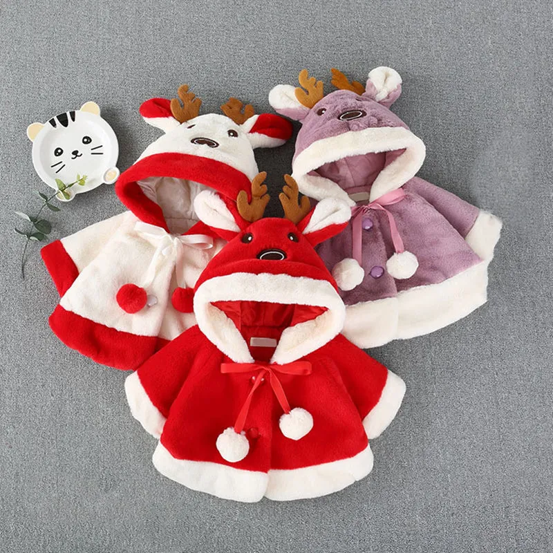 Winter Warm Baby Cute Reindeer Antler Hooded Cloak Outerwear