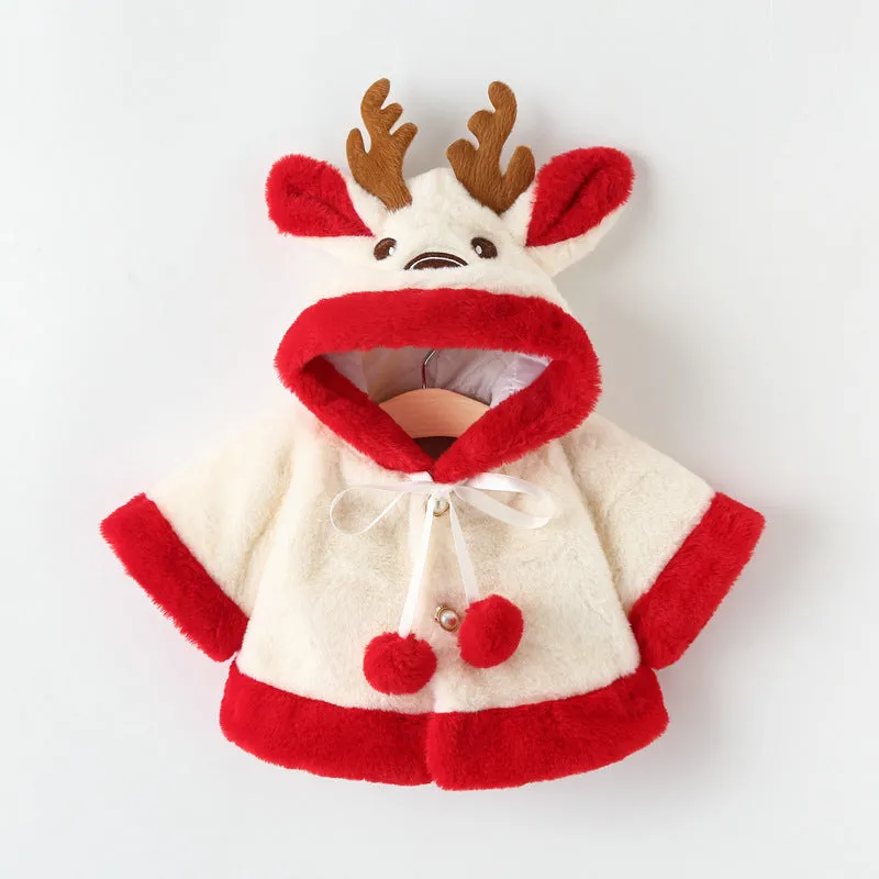 Winter Warm Baby Cute Reindeer Antler Hooded Cloak Outerwear