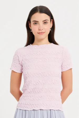 Women Pink Textured T-Shirt