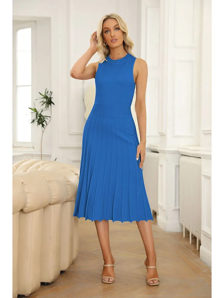 Women's Knit Tank Dresses Vacation Sleeveless Ribbed Swing Party Midi Dresses