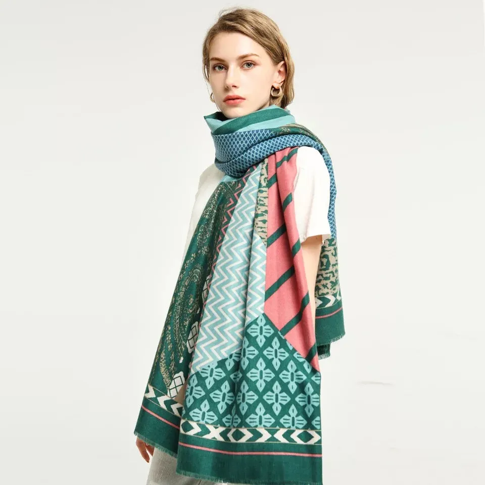 Women's Shawl Soft Smooth Abstract Multicolour Geometric Patch