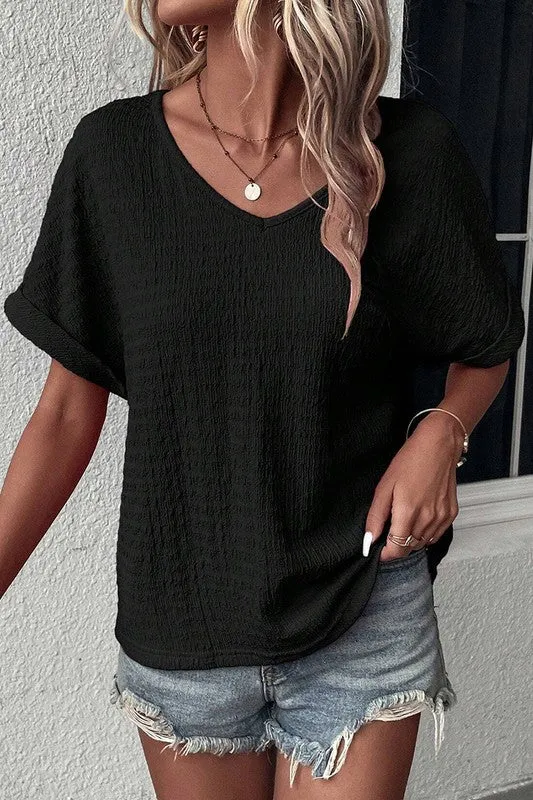 Women's Tops V-Neck Short Sleeve Tees Summer Top