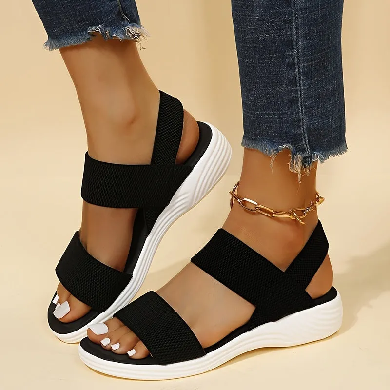 Women's Wedge Heeled Platform Open Toe Solid Color Ankle Strap Sandals