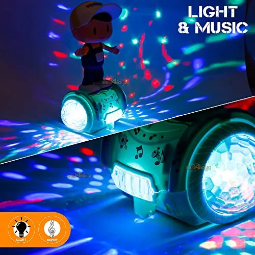 Zest 4 Toyz Musical Toy for Kids 360 Degree Rotating Dancing Boy Doll Toy with 5d Light & Sound Bump & Go Action Toy for 1 Year Old Kids Boys Girls(Battery Included)